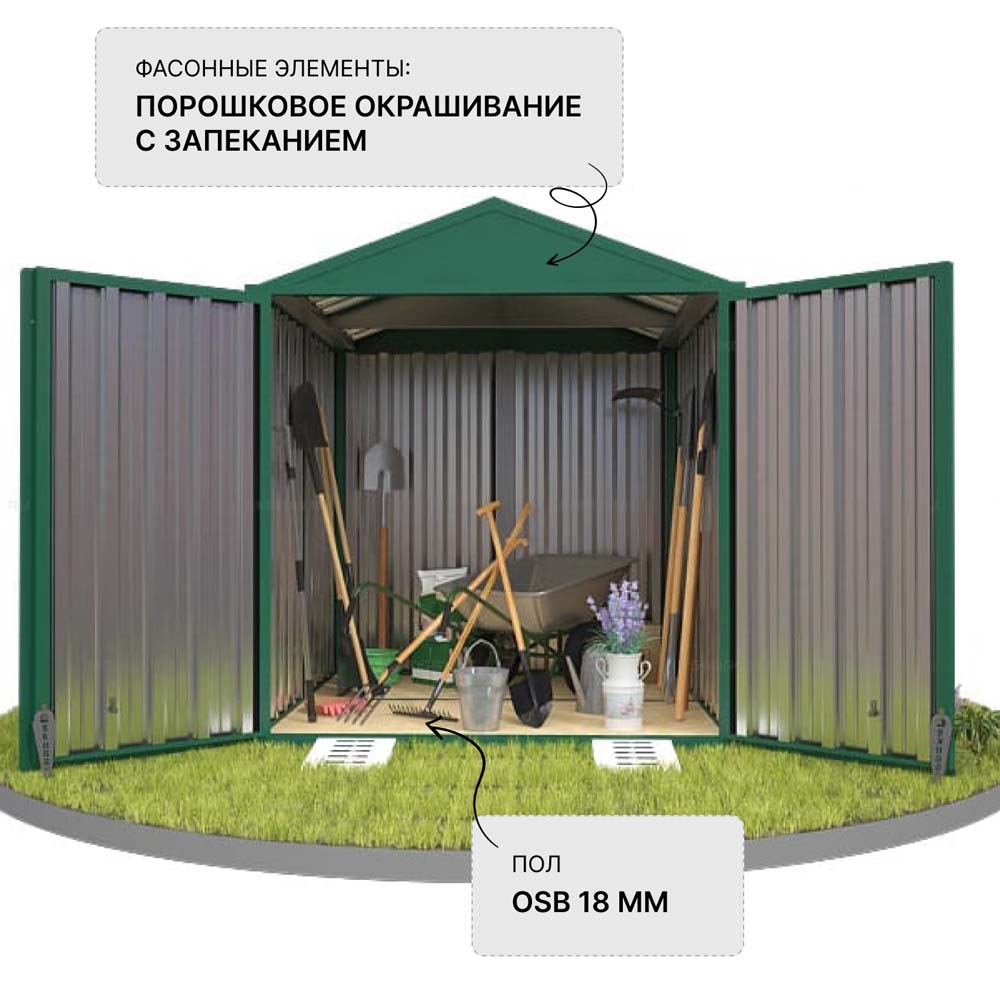 Контейнер SKOGGY секционный с двускатной крышей 2х2 м, зеленый